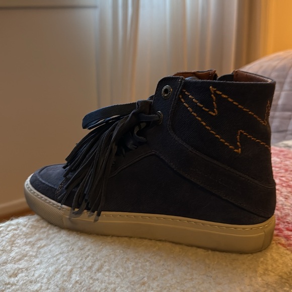 Zadiq & Voltaire Navy High-Top Sneakers with Fringe - Picture 5 of 5